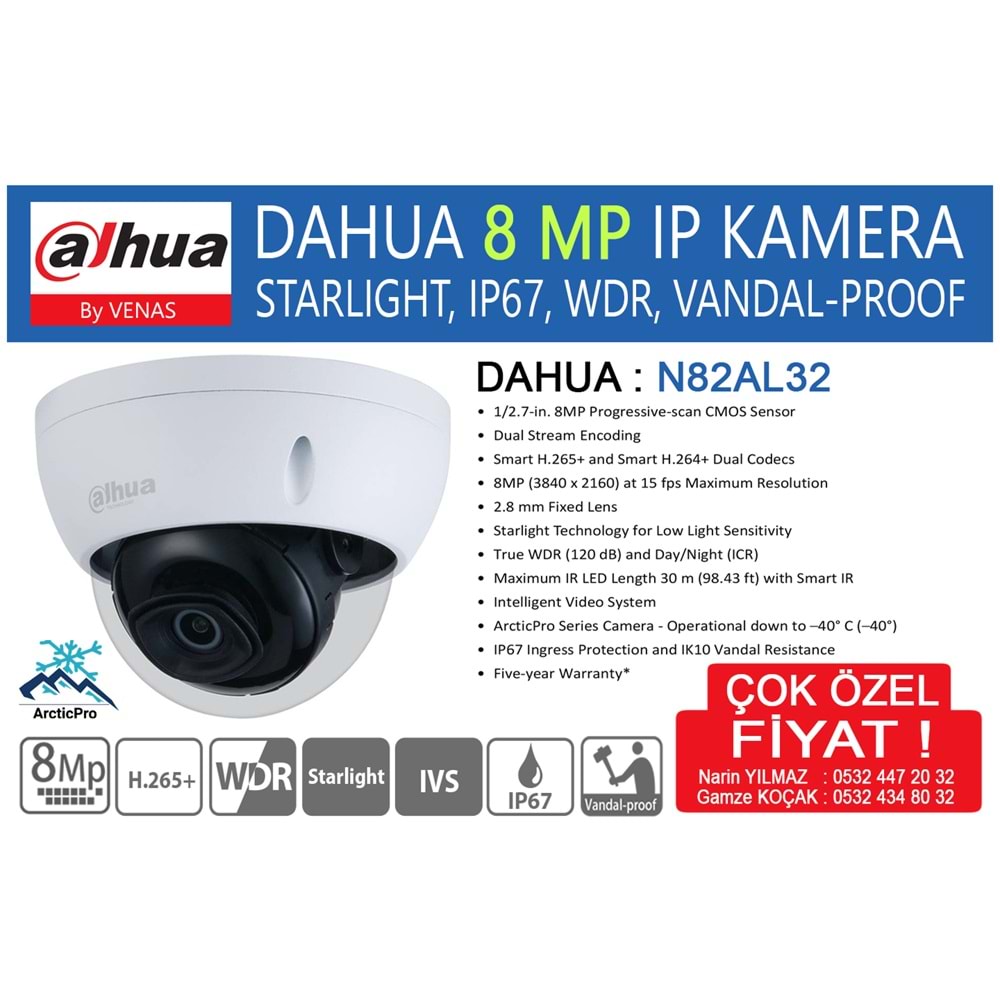 DAHUA 8 MP IP N82AL32 DOME KAMERA