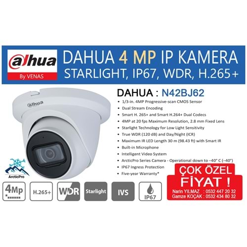 DAHUA 4 MP IP N42BJ62 DOME KAMERA